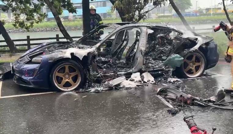毛毛的!市價400萬保時捷電動車一發動就起火 鄰近高雄殺人魔棄屍處
