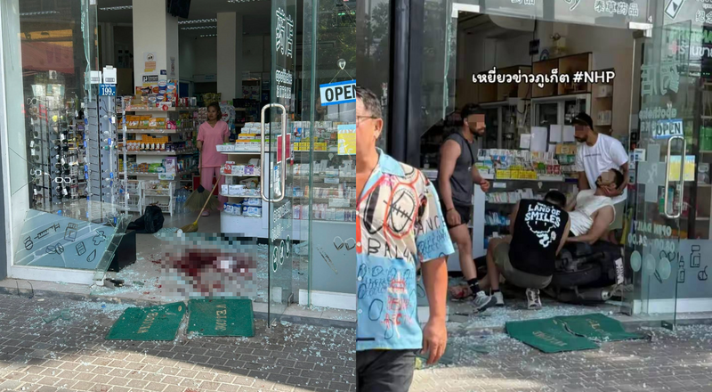 畫面曝！外籍遊客「翹孤輪」耍帥把妹 下秒撞進普吉島藥局血流滿地